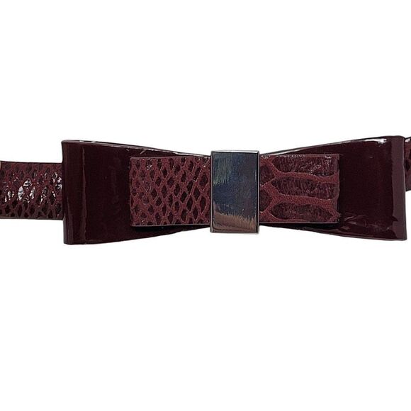 WHBM Adjustable Bow Buckle Cincher Belt M/L Oxblood Wine Maroon Croc Embossed - Picture 4 of 12